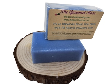 BIO BLAUE SEIFE Teebaum Pfefferminze Eukalyptus Rosmarin ätherisches Öl Akne Körper Bar 100% ganz natürliche handgemachte biologisch abbaubare Wrap 3,5 oz