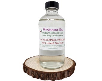 8 oz WITCH HAZEL TONER Glass Bottle Distillate Herbal Water Hamamelis Virginiana 100% All Natural Pure Alcohol Free Soothing Normal Skin