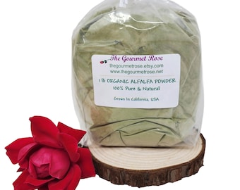 1 libra de polvo de alfalfa orgánica, certificada sin OMG, cultivada en California, EE. UU., pura, kosher, suplemento de heno, vitaminas, minerales, hierbas para la salud, venta al por mayor de hierbas.