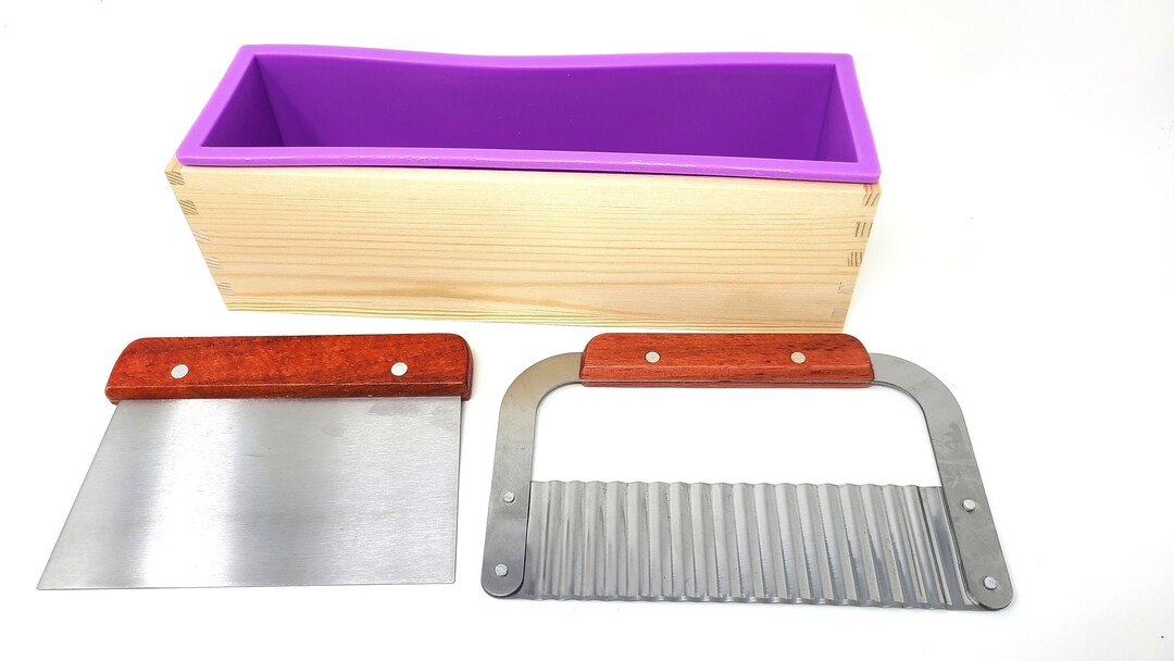 WOODEN LOAF MOLD Soap Silicone Set Making Kit Straight Wavy Cutter