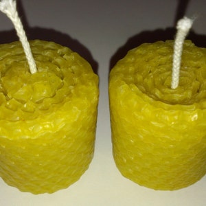 2 ORGANIC BEESWAX CANDLES Honeycomb Pure Votive Set All Natural Honey Candle Hand Rolled Handmade Gift Unscented Green Eco Air Purifying 2&quot;