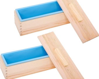 Molde y tapa de madera para la fabricación de jabón y kit de silicona para fundir y verter. Caja de madera para moldes de jabón, proceso en caliente y frío. Forro para velas. Venta al por mayor profesional de 48 oz.