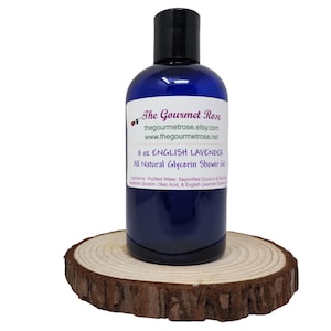 8 oz LAVENDER SHOWER GEL All Natural Hand Olive Oil Body Wash Liquid Bath Soap Cleanser Vegan English Lavendula Essential Oil Biodegradable