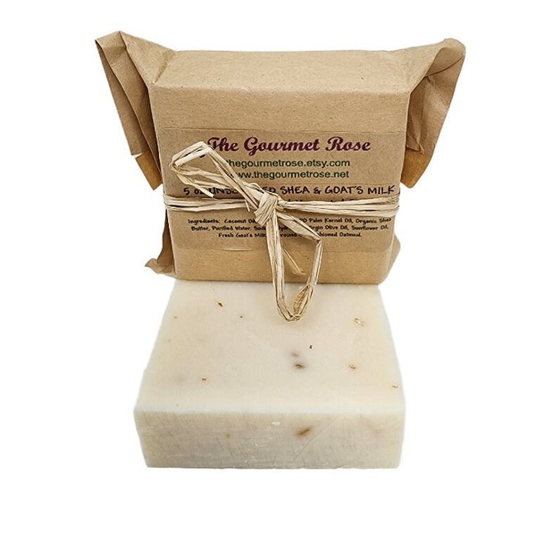 5 oz FRESH GOAT'S MILK Shea Butter Soap Milk Olive Oil Organic Raw Unrefined All Natural Handmade Cold Processed Eco Bath Bar Biodegradable