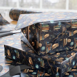 Magical Owl Wrapping Paper: Dark Academia Book Lover Gift Wrap
