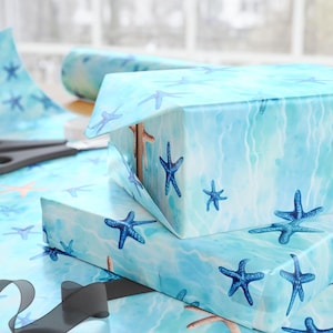 Beach Starfish Wrapping Paper: Watercolor Ocean Gift Wrap