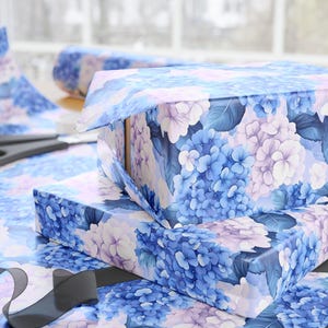 Blue Hydrangea Floral Wrapping Paper, Gift For Her, Elegant Watercolor Flower Gift Wrap For Bridal Shower, Birthday Or Spring