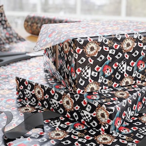 Casino Theme Wrapping Paper For Birthday Gift, Poker Playing Cards And Clown Decor, Gift For Him, Vegas Party Gift Wrap