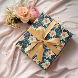 Dark Poinsettia Wrapping Paper Roll, Elegant Floral Christmas Gift Wrap for Her, Winter Holiday Packaging, Baby Shower or Birthday Decor