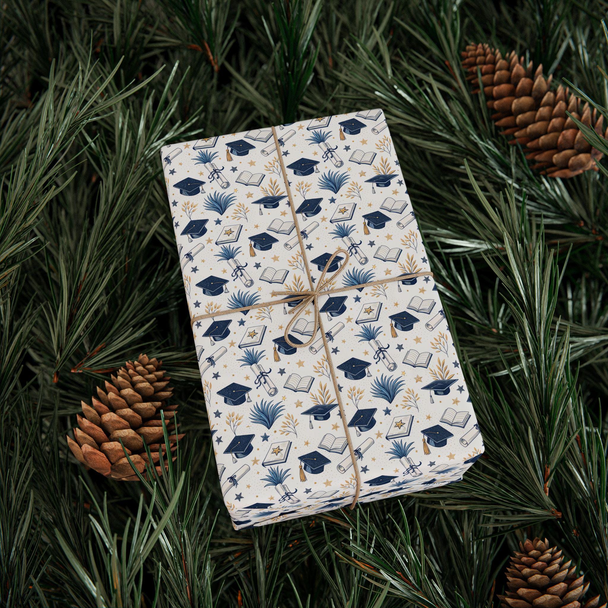 Mortarboard Cap Wrapping Paper 2025 Graduation Wrapping Paper - Blue ...
