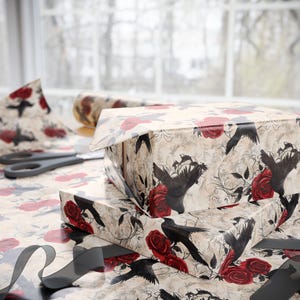 Gothic Crow & Red Rose Wrapping Paper: Dark Romance Gift Wrap