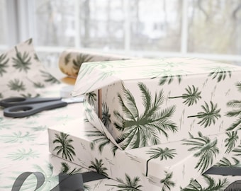 Palm Tree Wrapping Paper, Tropical Boho Gift Wrap, Minimalist Coastal Paper, Vacation Theme Birthday Wrap, Eco-Friendly Beach Gift Wrap