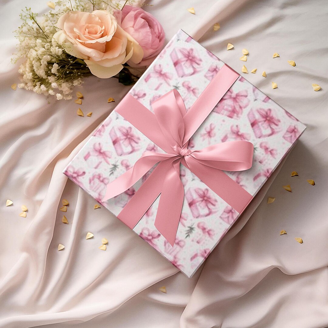 Pink Christmas Wrapping Paper Roll, Elegant Holiday Gift Wrap for Baby ...
