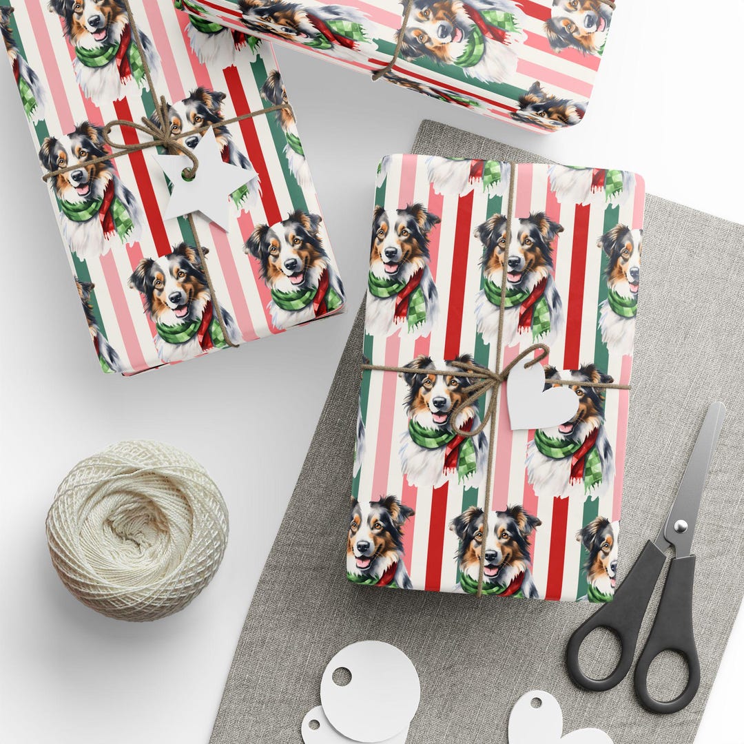 Christmas Australian Shepherd Wrapping Paper, Australian Shepherd Gift ...