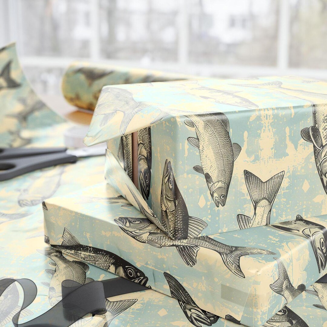 Vintage Fishing Wrapping Paper, Rustic Fisherman Gift Wrap, Father's ...