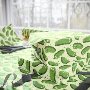 Papel de embrulho de picles, papel de embrulho de presente engraçado para crianças, papel de embrulho de presente de comida verde, papel de embrulho de presente de vegetais fofos, papel de embrulho de aniversário e feriado