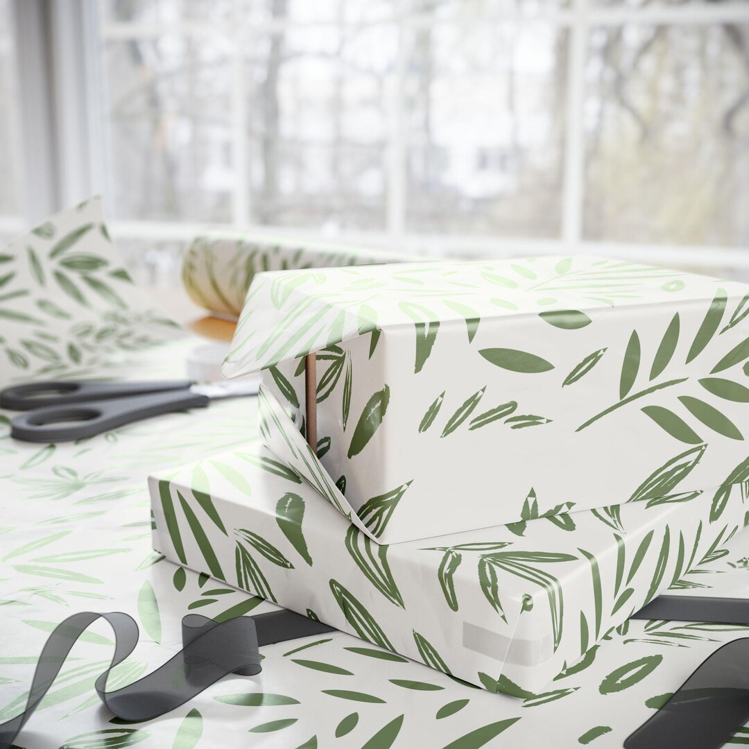 Olive Green Leaf Wrapping Paper: Minimalist Botanical Gift Wrap - Etsy