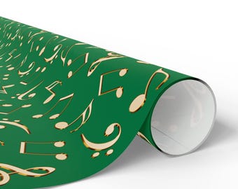 Gold Music Notes on deep Green Wrapping Paper | Musical Gift Wrap Roll