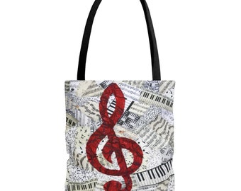 Red Treble Clef Music Tote Bag, music lover gift, musician gift