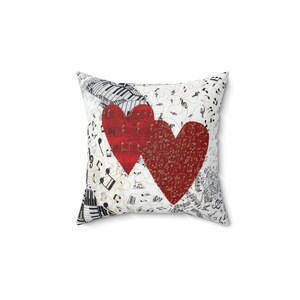 Two Music Hearts Square Pillow, music lover gift, musician gift