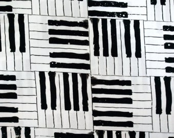 Music Piano keys black on white quilt fabric by the half yard