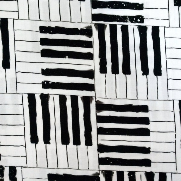 Music Piano keys black on white quilt fabric by the half yard