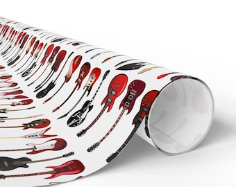 Red and Black Electric Guitars Wrapping Paper | Musician Guitar Pattern Gift Wrap