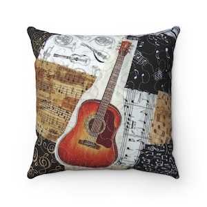 Acoustic Guitar Music Square Pillow, music lover gift, musician gift