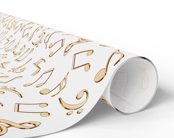 Gold Music Notes on White Wrapping Paper | Musical Gift Wrap Roll