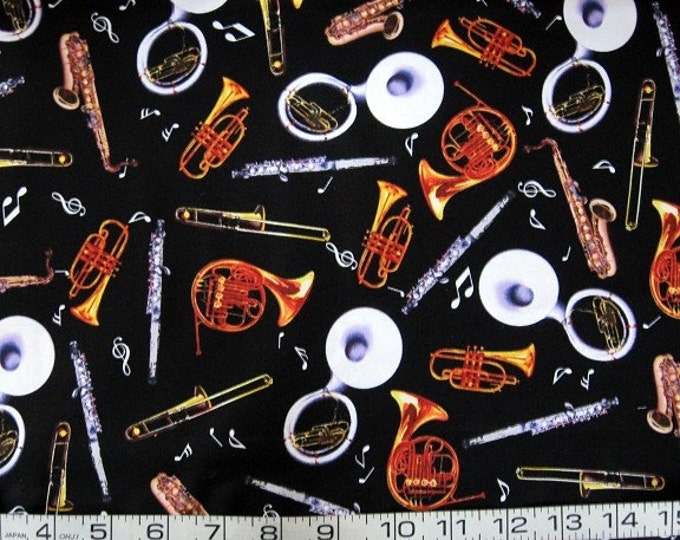 1 Yard Musicmarching Band Instruments in Color on Black Quilt Etsy