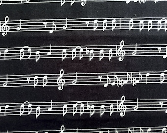 Music - notes/staff/white on black quilt fabric by the half yard