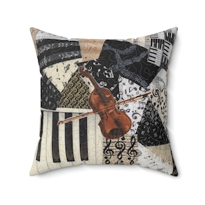 Violin and Piano Keyboard Music Square Pillow for music lovers, violinists, or musicians