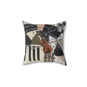 Violin and Piano Keyboard Music Square Pillow, music lover gift, musician gift