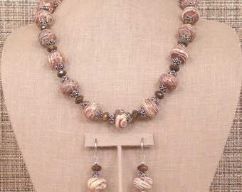 Macchiato - Bold Brown Zebra Jasper, Bronzite and Antiqued Bali Sterling Silver Necklace and Earrings.