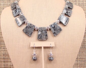 Stormy - Bold Norwegian Labradorite and Bali Silver Necklace with Earrings.