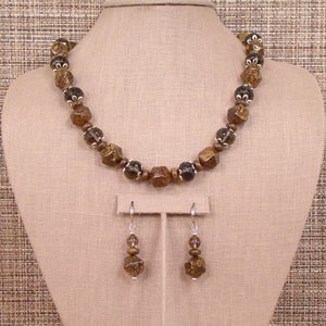 Rihanna - OOAK Bronzite Nuggets, Faceted Topaz and Bali Silver Necklace with Earrings.