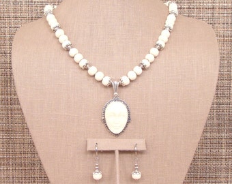 Nyai - OOAK Bone and Bali Silver Necklace with Unique Pendant and Earrings.