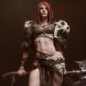 Unpainted Barbarian Woman 12K Resin Model Kit – Fierce Warrior Figurine – Customizable Fantasy Collectible