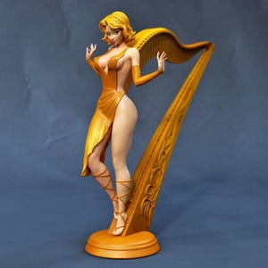 Golden Harp Girl Fantasy 12K Resin Model Kit – Elegant Musician Figurine –Unpainted or Handmade Paint