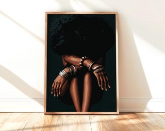 Arte della donna nera, arte della ragazza afro, arte murale della donna nera, arte murale della ragazza nera, arte murale africana, arte della ragazza nera, arte murale digitale, arte della moda