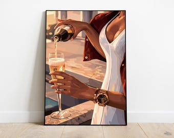 Black Woman Art, Modern Art, Black Woman Wall Art, Black Girl Wall Art, African wall art, Black girl art, Wall Art Digital, Wine Girl Art