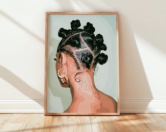 Black Woman Art, Bantu knots Art, Black Woman Wall Art, Black Girl Wall Art, African wall art, Black girl art, Wall Art Digital, Fashion Art