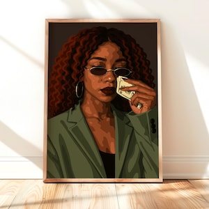 Black Woman Money Art Print: Afro Fashion Wall Decor (Digital Download)
