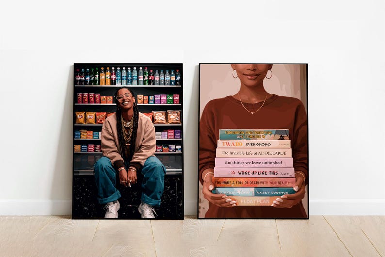 2 set art, Black Woman Art, Modern Art, Black Woman Wall Art, Black Girl Wall Art, wall art, Black girl art, Wall Art Digital, Fashion Art image 1