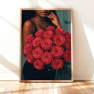 black woman art, black art, black woman wall art, black wall art, black woman art, black girl wall art, black art print, Flower art, prints