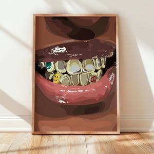 Black Woman Art Print: Gold Grills Fashion Illustration (Digital Download)