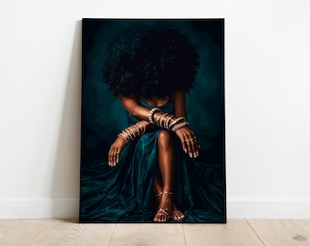 Black woman art, Black Urban Poster, Black wall art, girl wall art, Black Woman Art Print: Gold Grills instant download (Digital Download)