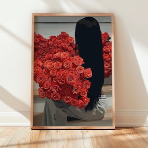 black woman art, black art, black woman wall art, black wall art, black woman art, black girl wall art, black art print, Flower art, prints