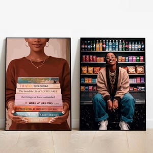 2 set art, Black Woman Art, Modern Art, Black Woman Wall Art, Black Girl Wall Art, wall art, Black girl art, Wall Art Digital, Fashion Art image 2