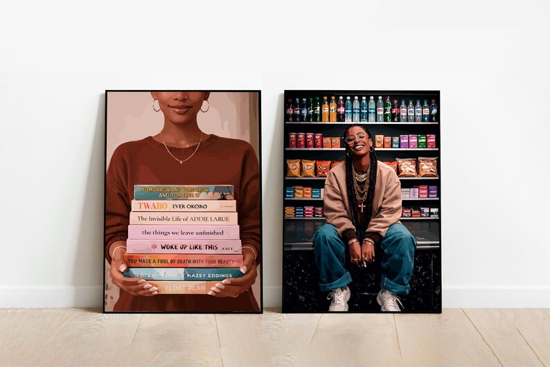 2 set art, Black Woman Art, Modern Art, Black Woman Wall Art, Black Girl Wall Art, wall art, Black girl art, Wall Art Digital, Fashion Art image 2